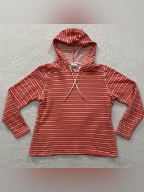 Columbia PFG Peach & White Striped Waffle Knit Hoodie Women’s Size M